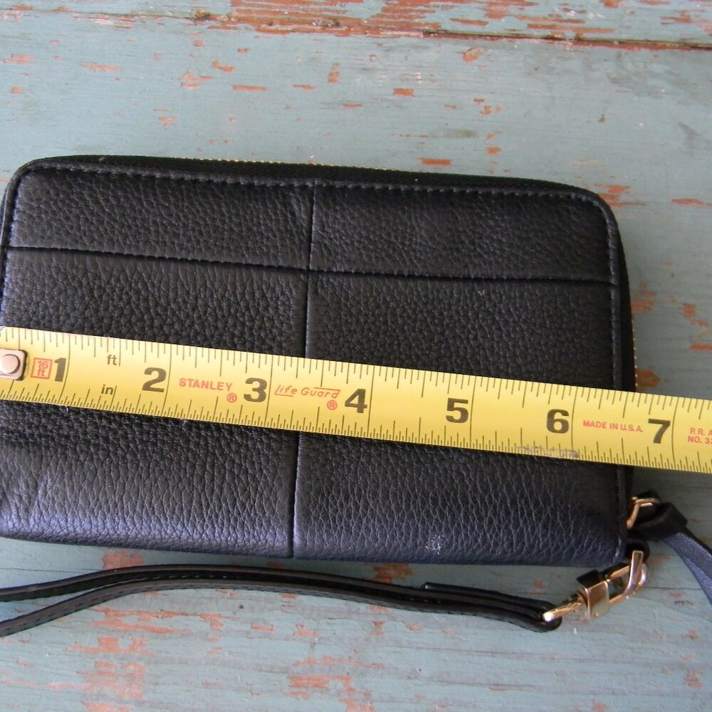Tory Burch Black Leather Wristlet Clutch with Gold Logo - Picture 4 of 6